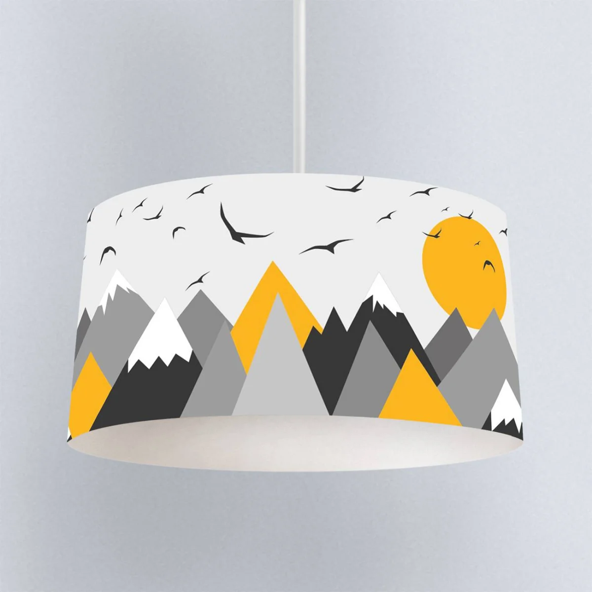 Dağ Manzarası ve Kuşlar Sarkıt Avize | Beyaz dağlar, kuşlar Desenli