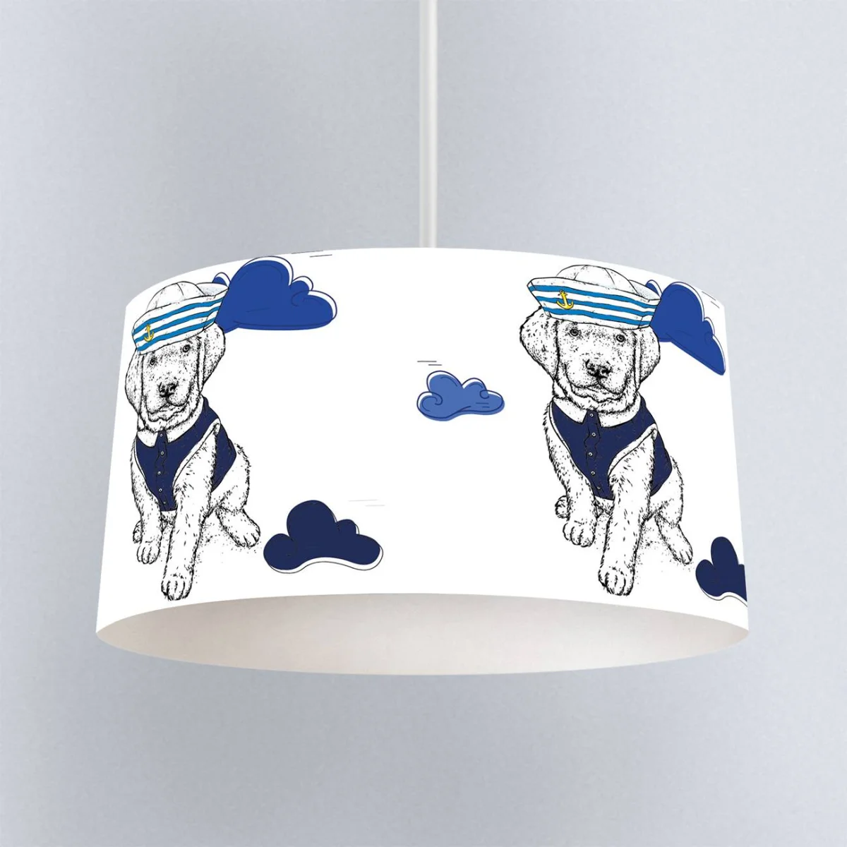 Denizci Yavru Köpek Sarkıt Avize | Beyaz mavi bulutlar, çapa Desenli