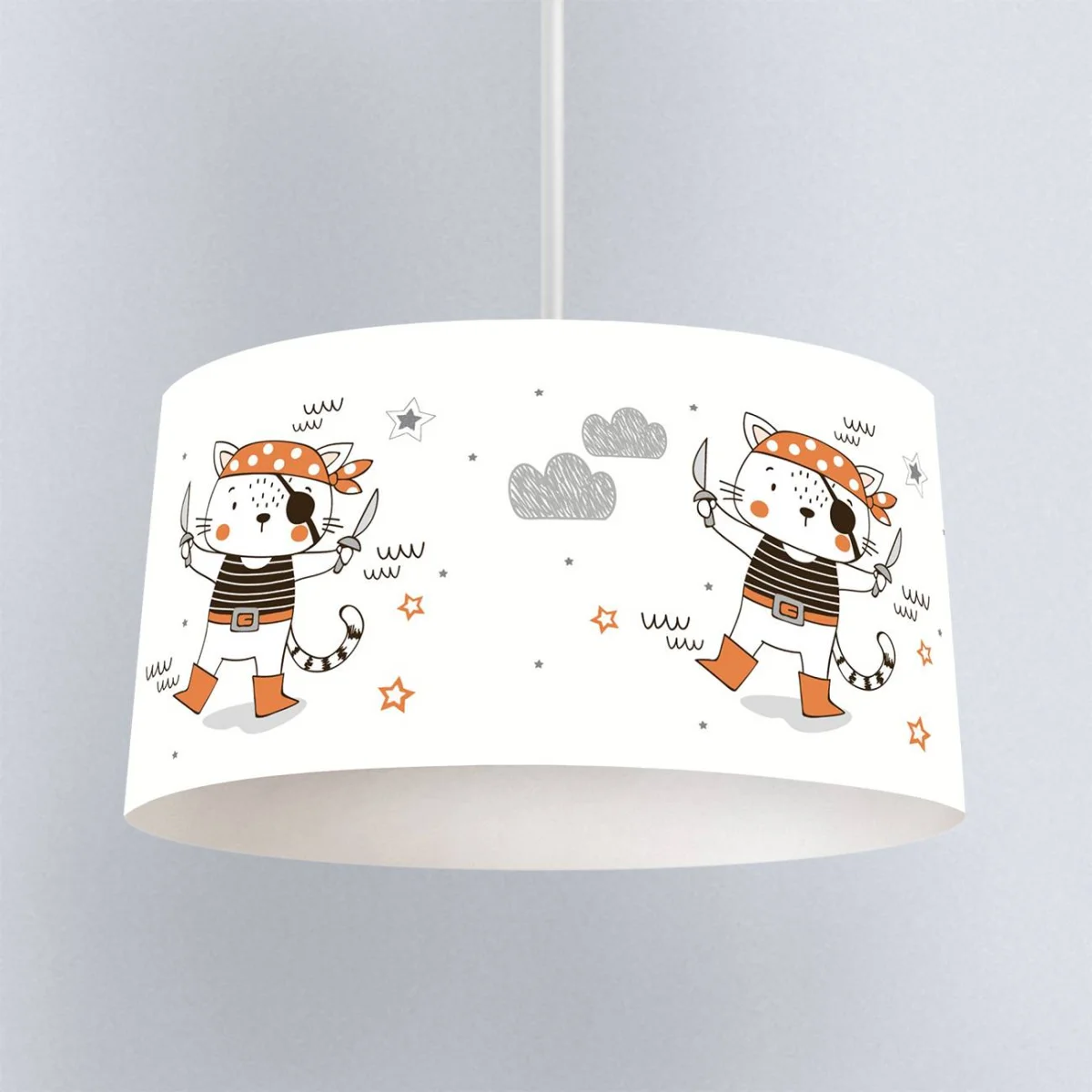 Korsan Kedi Sarkıt Avize | Beyaz yıldızlar, bulutlar Desenli