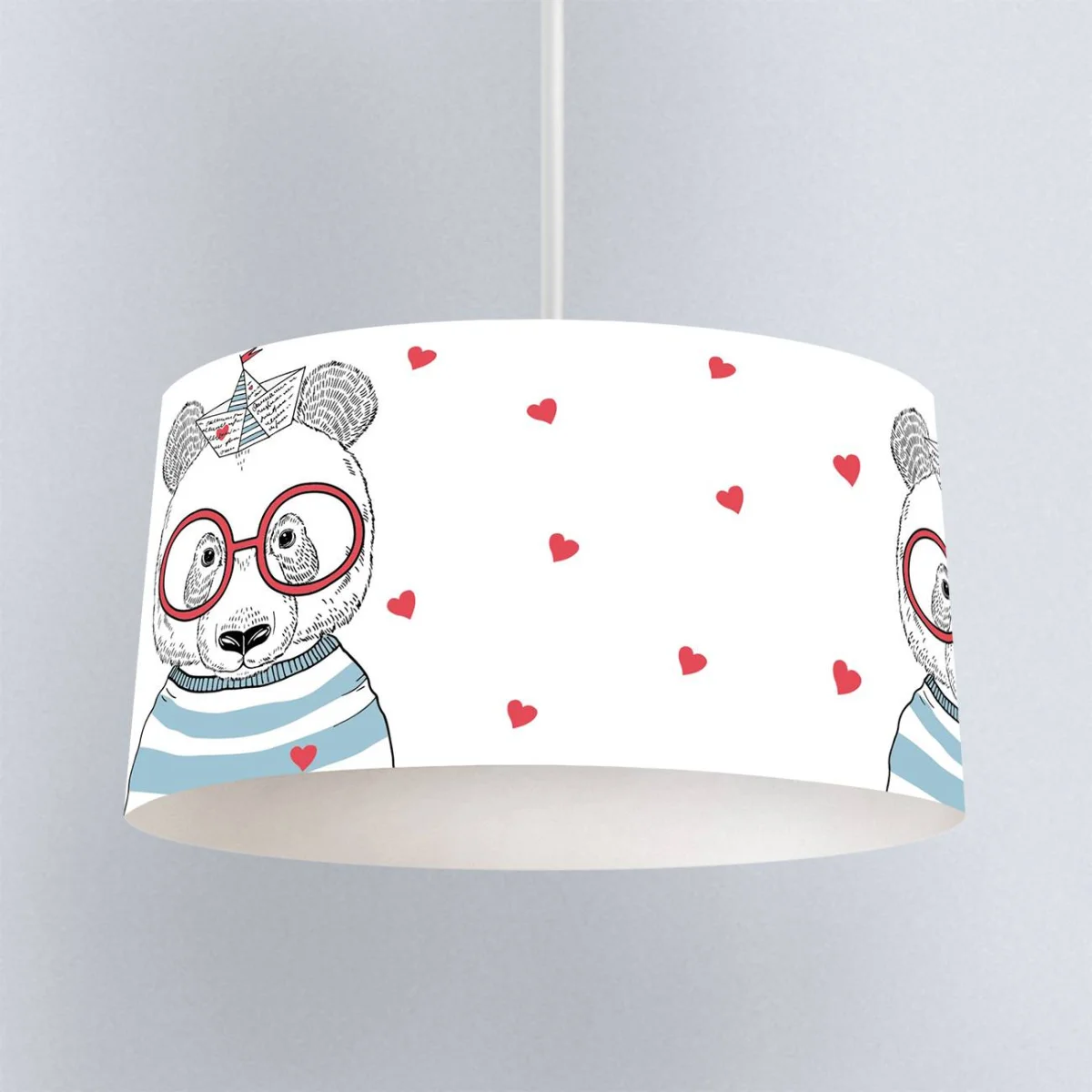 Panda Sarkıt Avize | Beyaz kırmızı kalpler, çizgili tişört Desenli