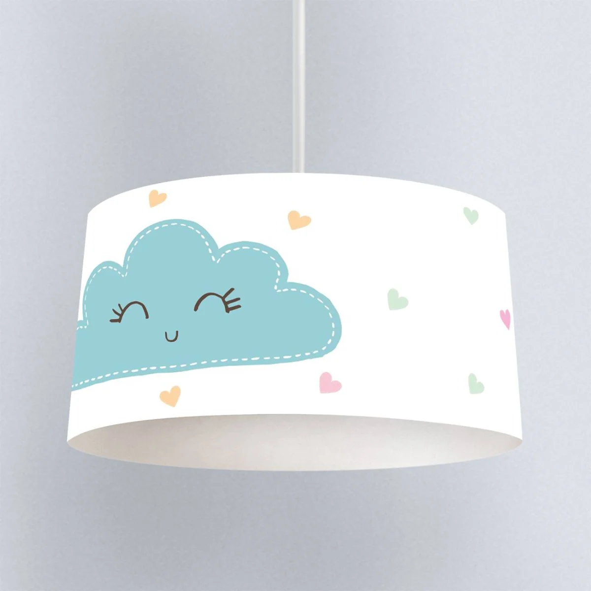 Bulut ve kalpler Sarkıt Avize | Beyaz Gülümseyen bulut, pastel renkli kalpler Desenli