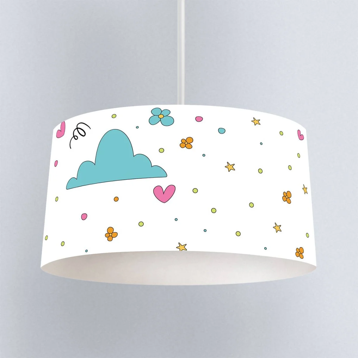 Gökkuşağı Sarkıt Avize | Beyaz bulut, kalp Desenli