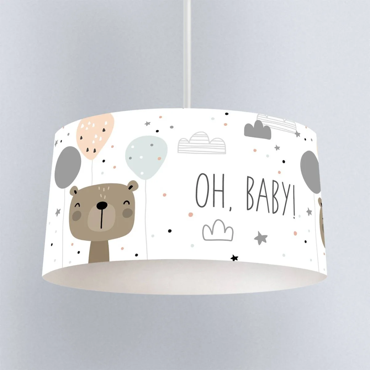 Ayı Sarkıt Avize | Beyaz balonlar, bulutlar Desenli