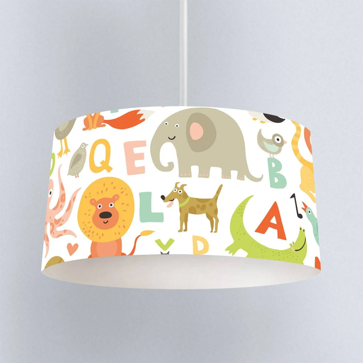 Orman Hayvanları Sarkıt Avize | Beyaz Renkli hayvanlar, alfabe harfleri Desenli