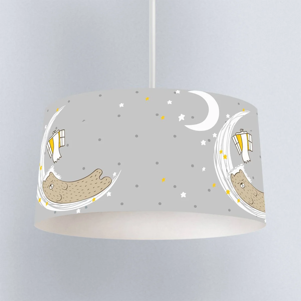 Uyuyan Ayı ve Ay Sarkıt Avize | Gri yıldızlar, ay Desenli