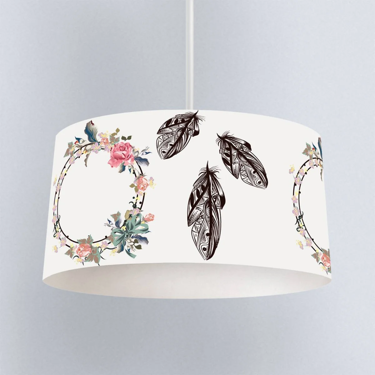 Çiçekli Düş Kapanı Sarkıt Avize | Beyaz Çiçekler, yapraklar Desenli