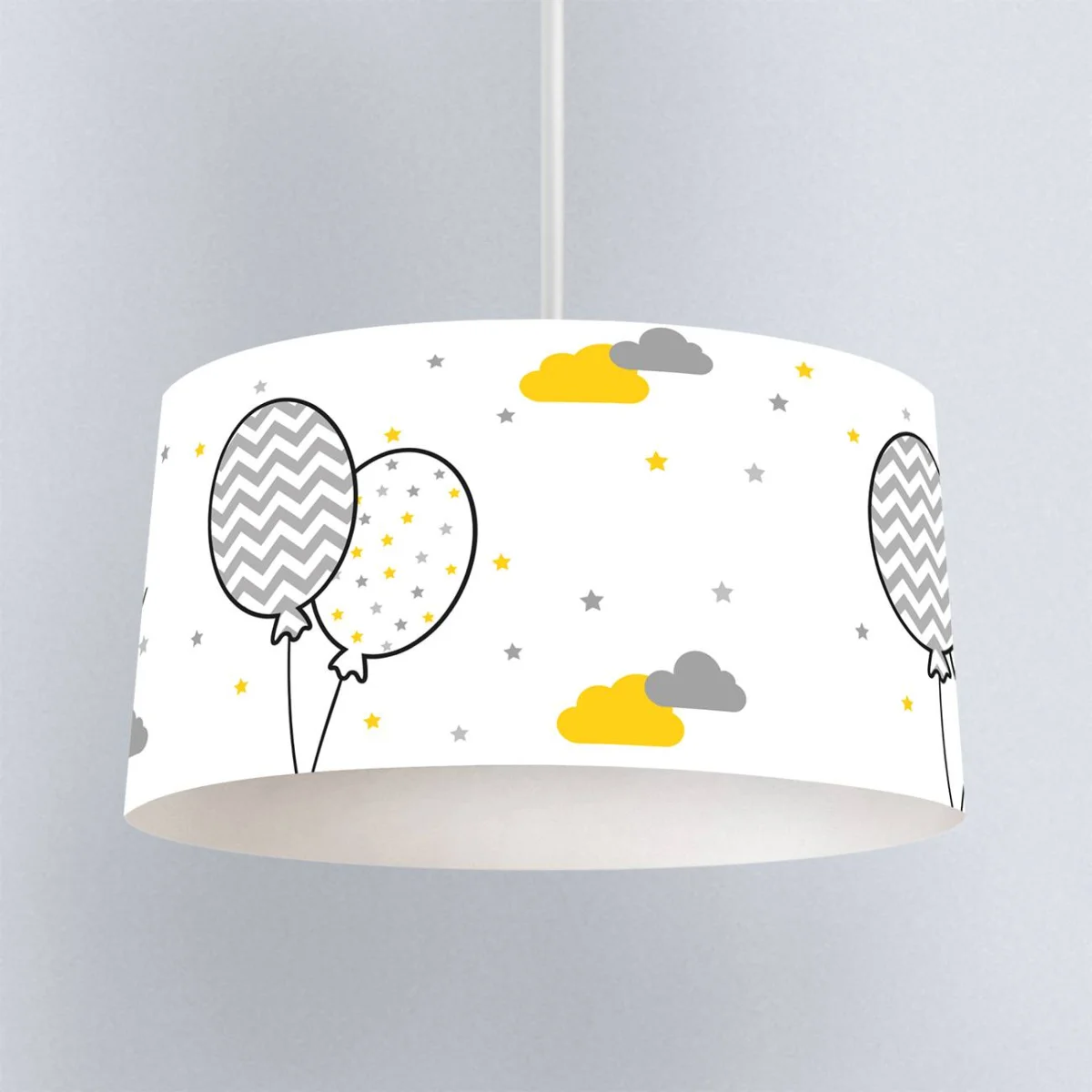 Bulutlar ve Balonlar Sarkıt Avize | Beyaz Sarı ve gri bulutlar, yıldızlar Desenli