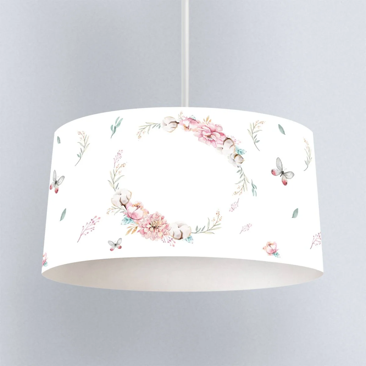 Çiçek ve kelebekler Sarkıt Avize | Beyaz Pembe çiçek, yaprak Desenli