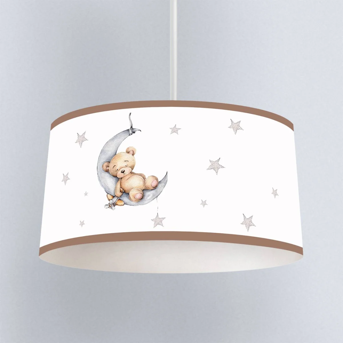 Uyuyan ayıcık ve ay Sarkıt Avize | Beyaz Yıldızlar, küçük uçak Desenli