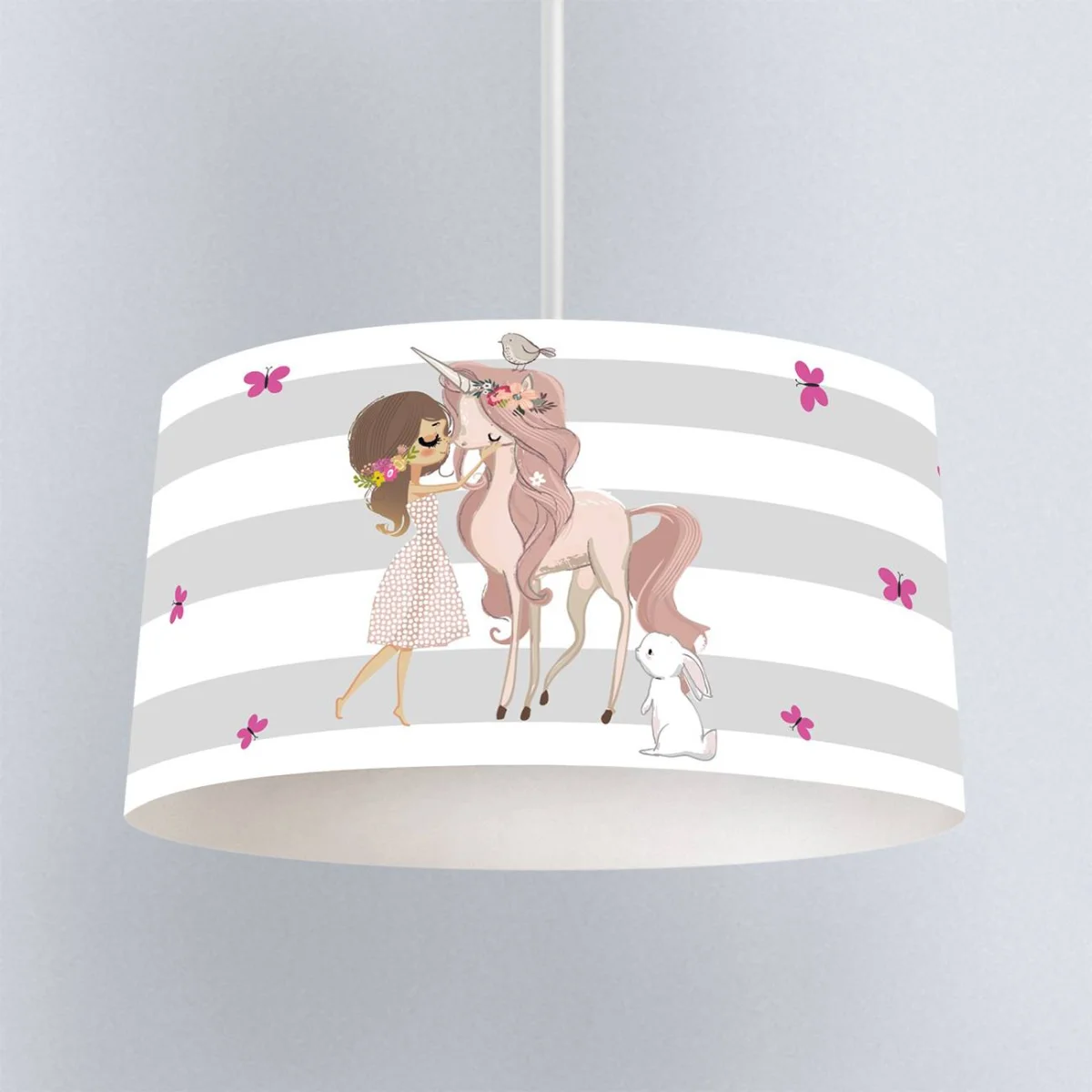 Unicorn Sarkıt Avize | Beyaz kız, kuş Desenli