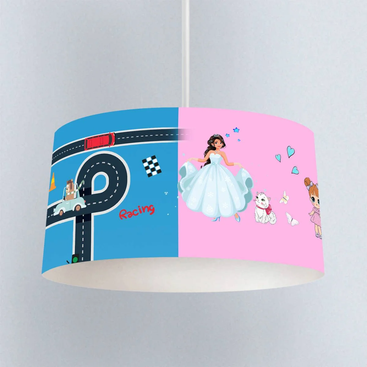 Prensesler, Arabalar, Yol Haritası Sarkıt Avize | Pembe, Mavi yıldızlar, trafik ışıkları Desenli