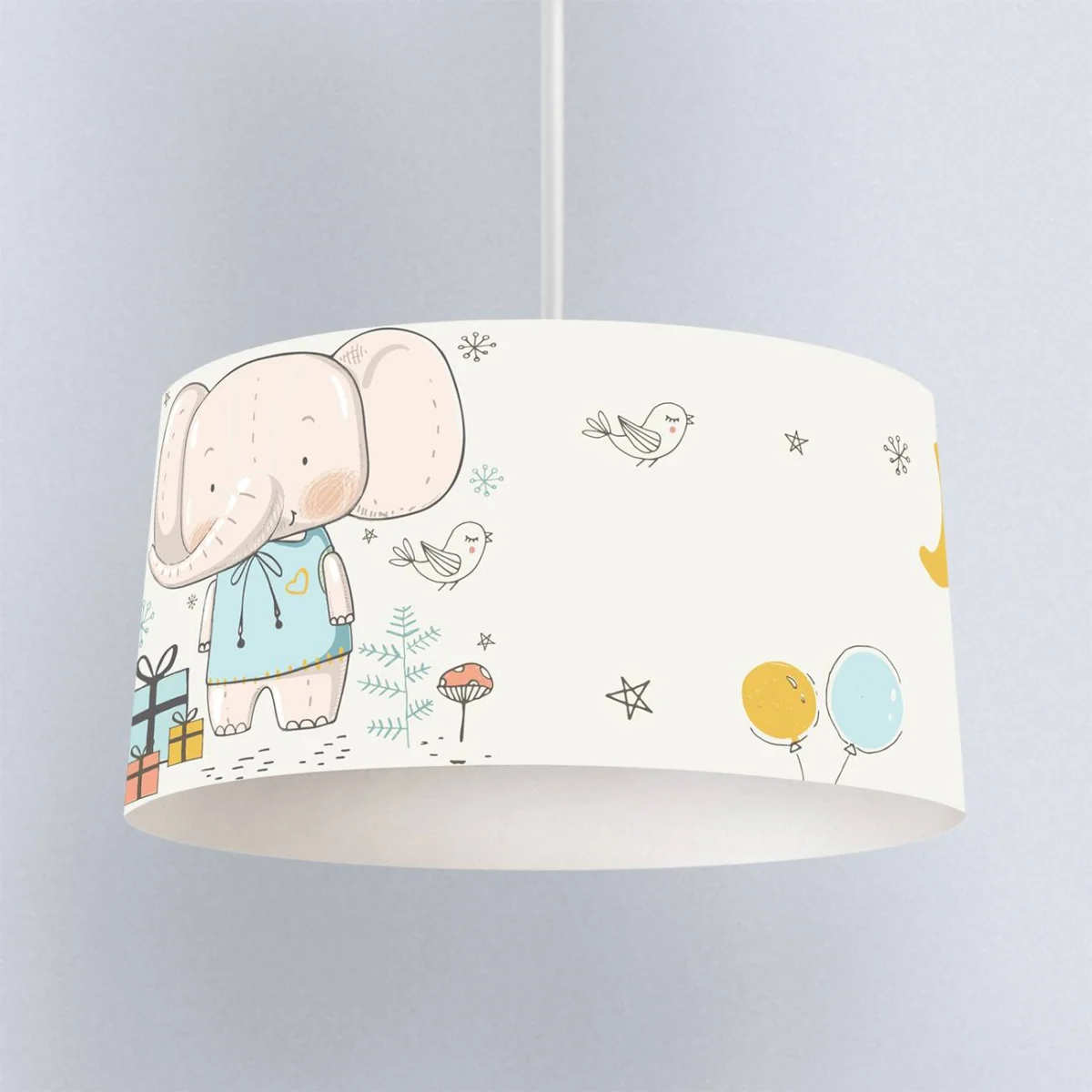 Fil, Orman Hayvanları Sarkıt Avize | Beyaz yıldız, balon Desenli
