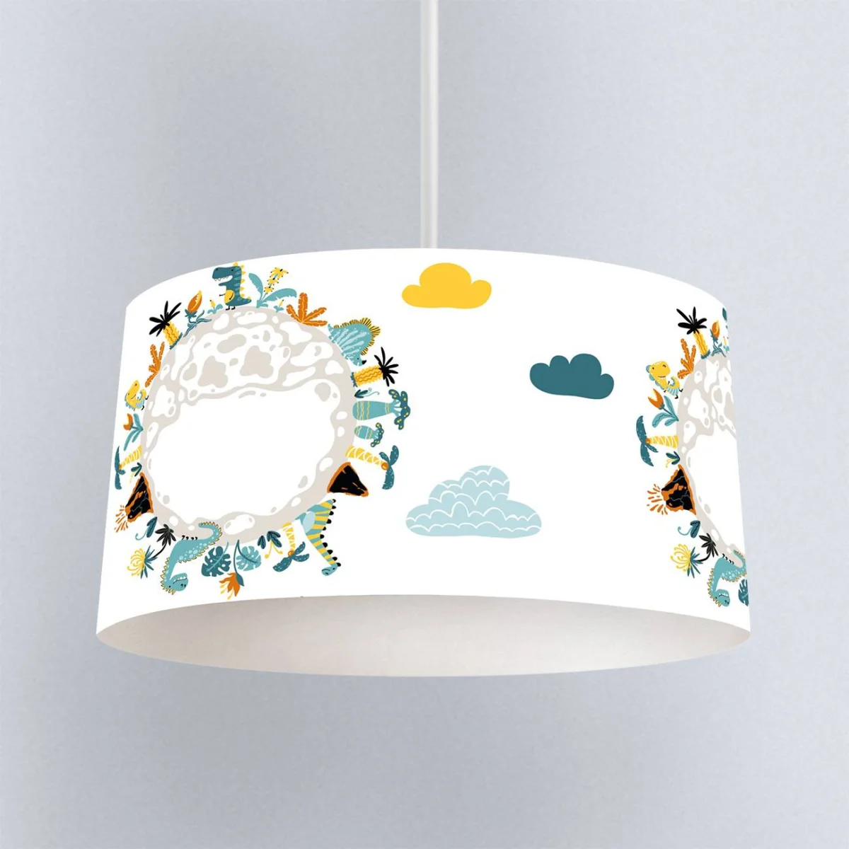 Dinozor Dünyası Sarkıt Avize | Beyaz Bulutlar, volkanlar Desenli