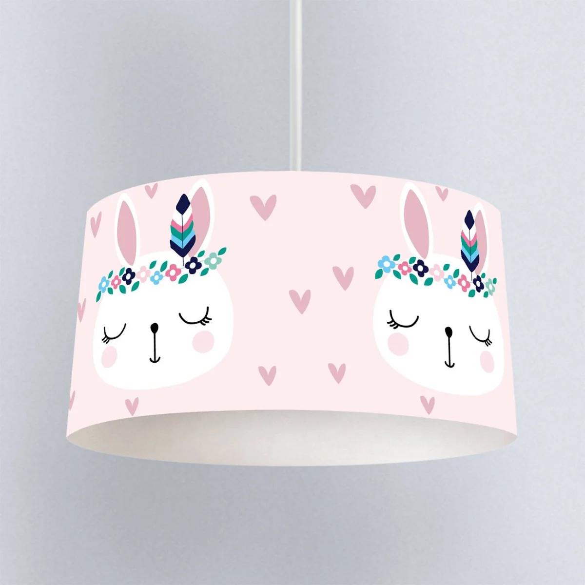 Tavşan Sarkıt Avize | Pembe Kalpler, çiçekler Desenli