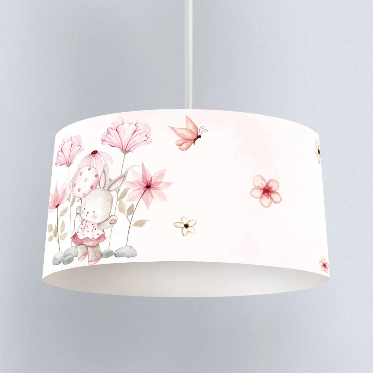 Tavşan ve Çiçekler Sarkıt Avize | Beyaz Kelebek, balon Desenli