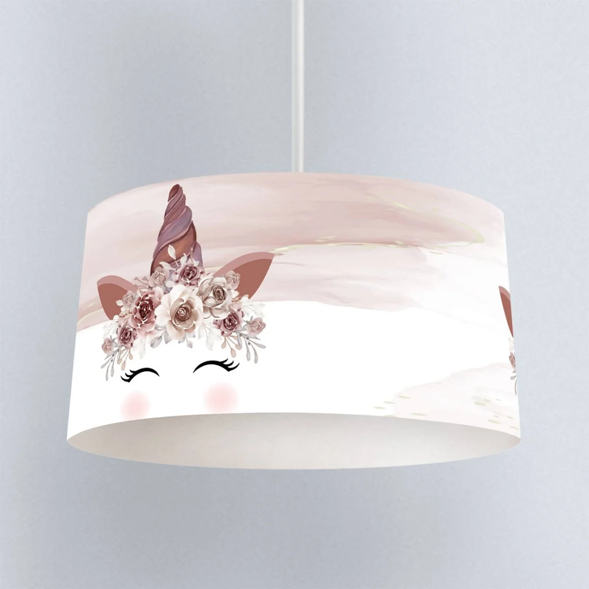 Unicorn Sarkıt Avize | Beyaz çiçekli taç, kapalı gözler Desenli