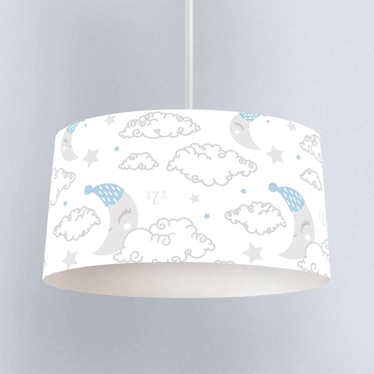 Uyku Temalı Ay ve Bulutlar Sarkıt Avize | Beyaz uyuyan ay, bulutlar Desenli