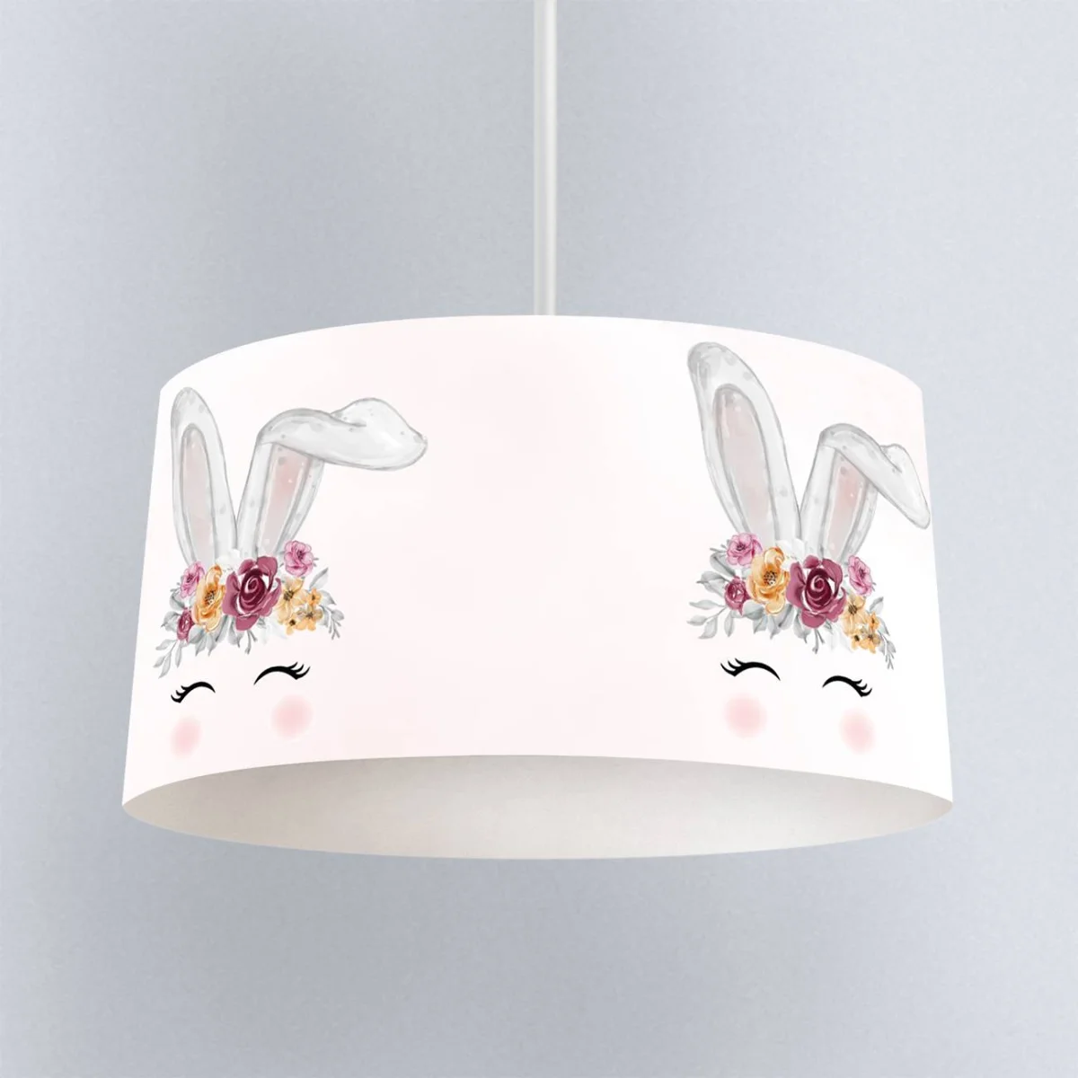 Tavşan Sarkıt Avize | Açık Pembe Çiçekli taç, kapalı gözler Desenli