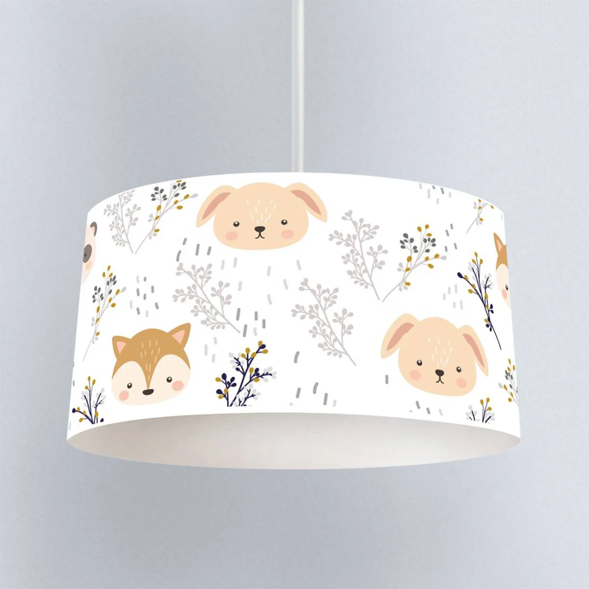 Orman Hayvanları Sarkıt Avize | Beyaz dallar, yapraklar Desenli