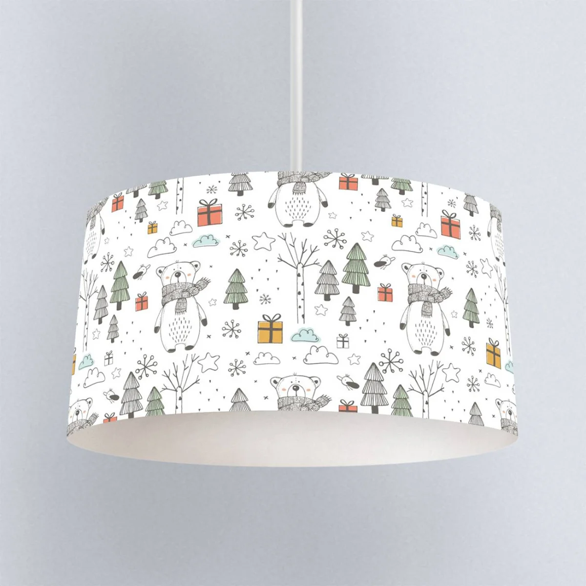 Kutup Ayısı Sarkıt Avize | Beyaz çam ağaçları, kar taneleri Desenli