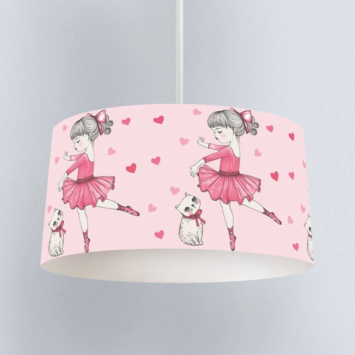 Balerin ve Kedi Sarkıt Avize | Pembe kalpler Desenli