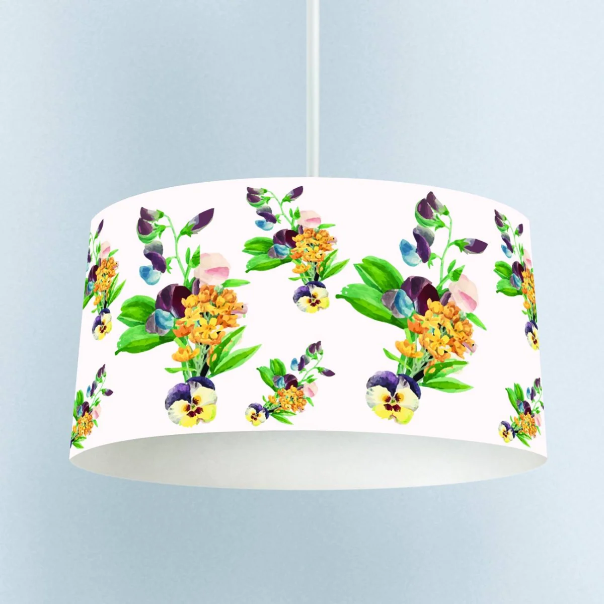 Çiçekli Harf Sarkıt Avize | Beyaz siyah F harfi, rengarenk çiçekler Desenli