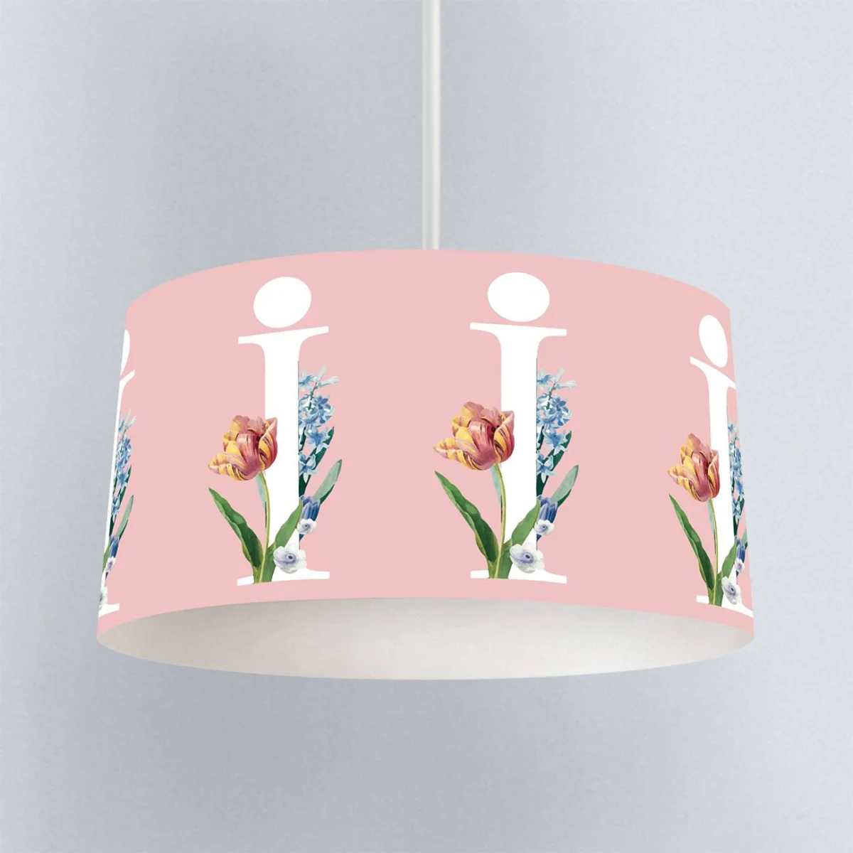 Çiçekli Harf Sarkıt Avize | Pembe lale, sümbül ve çeşitli çiçekler Desenli