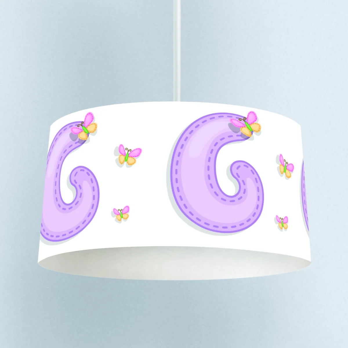 Harf ve kelebek Sarkıt Avize | Beyaz Mor G harfi, dikiş detayları Desenli