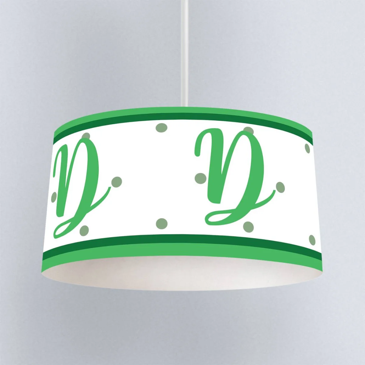 Monogram Sarkıt Avize | Beyaz yeşil puantiyeler, büyük yeşil harf Desenli