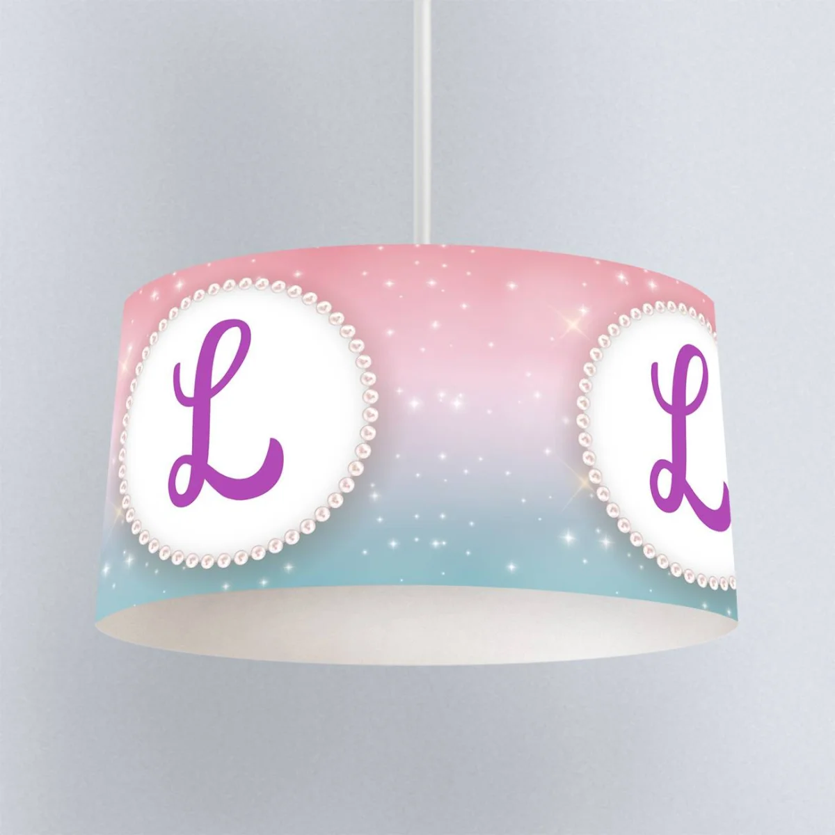 Kişiye Özel Harf Sarkıt Avize | Pembe yıldız, parıltı Desenli