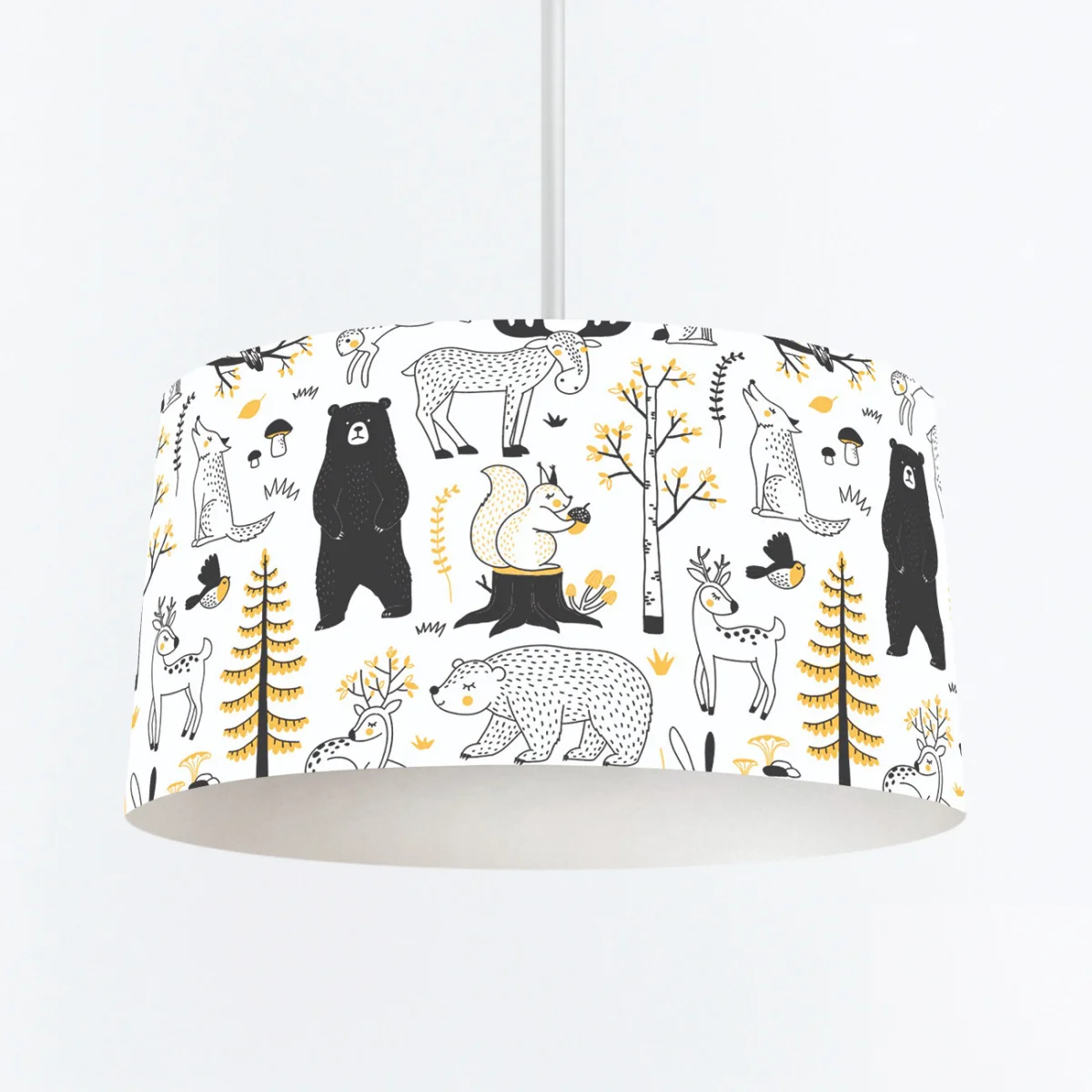 Orman Hayvanları Sarkıt Avize | Beyaz Ağaçlar, mantarlar Desenli