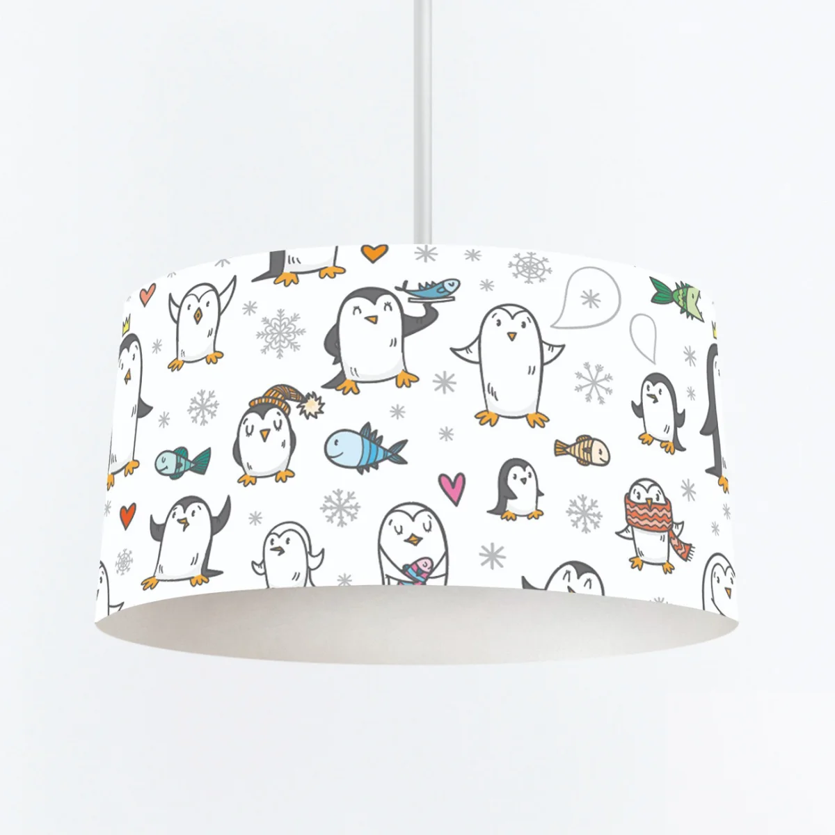 Penguen Sarkıt Avize | Beyaz Kar taneleri, kalpler Desenli