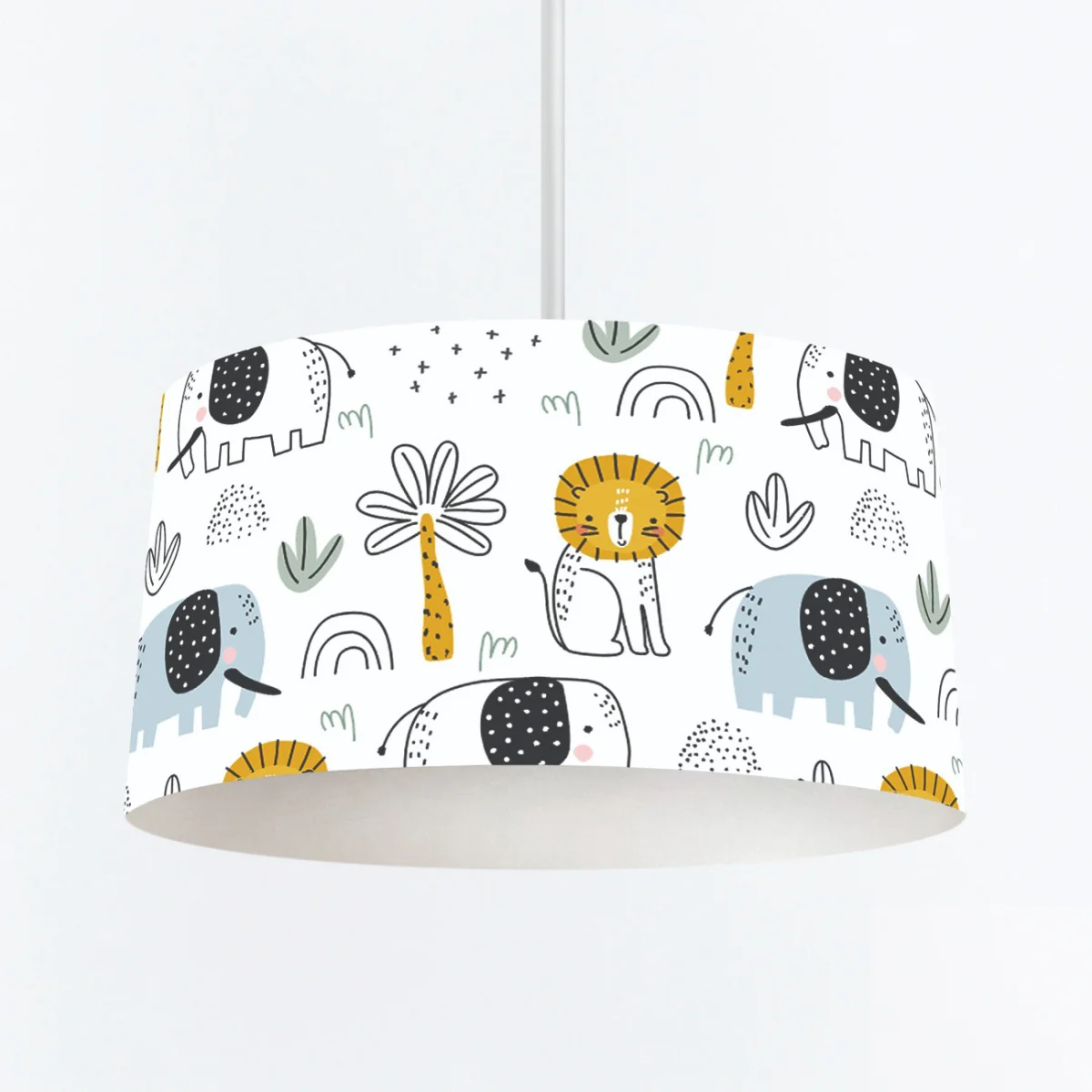 Orman Hayvanları Sarkıt Avize | Beyaz palmiye ağaçları, gökkuşağı Desenli