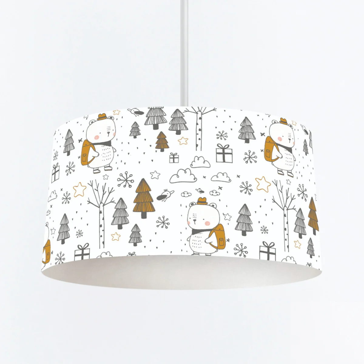 Orman Hayvanları Sarkıt Avize | Beyaz ağaçlar, kuşlar Desenli