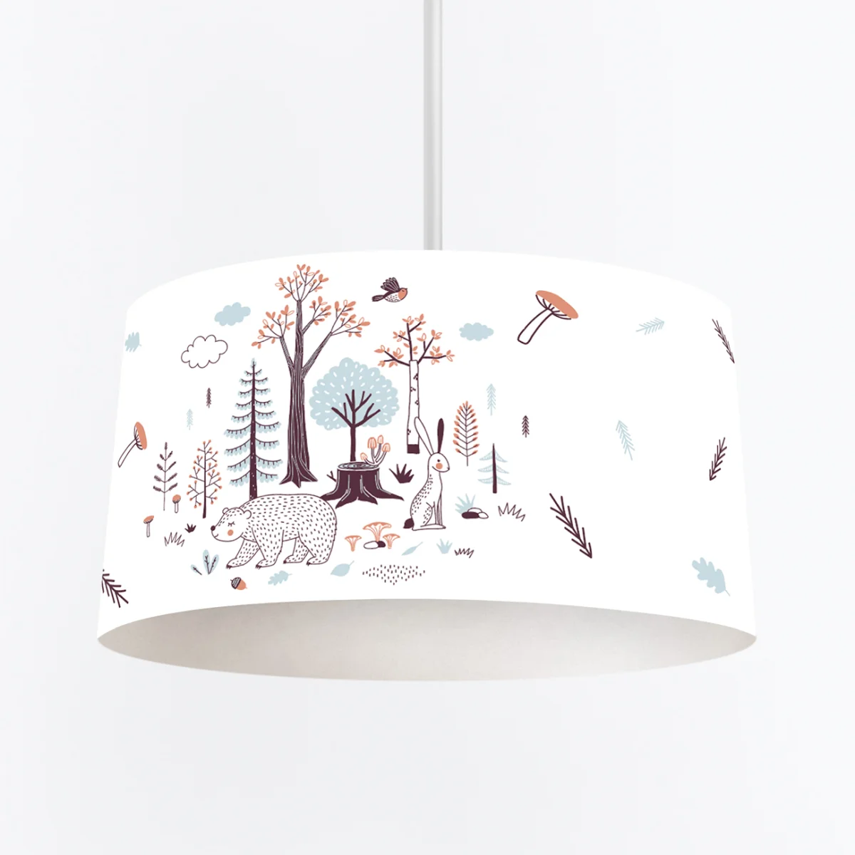 Orman Hayvanları Sarkıt Avize | Beyaz Ağaçlar, mantarlar Desenli