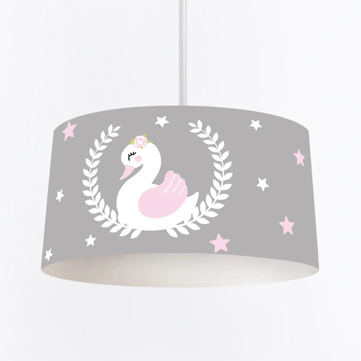 Kuğu Sarkıt Avize | Gri yıldız, yaprak çelenk Desenli