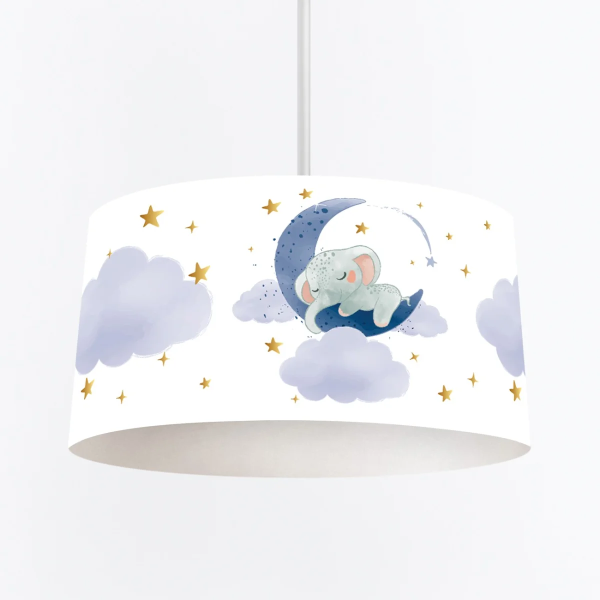 Uyuyan Fil ve Ay Sarkıt Avize | Beyaz yıldızlar, bulutlar Desenli