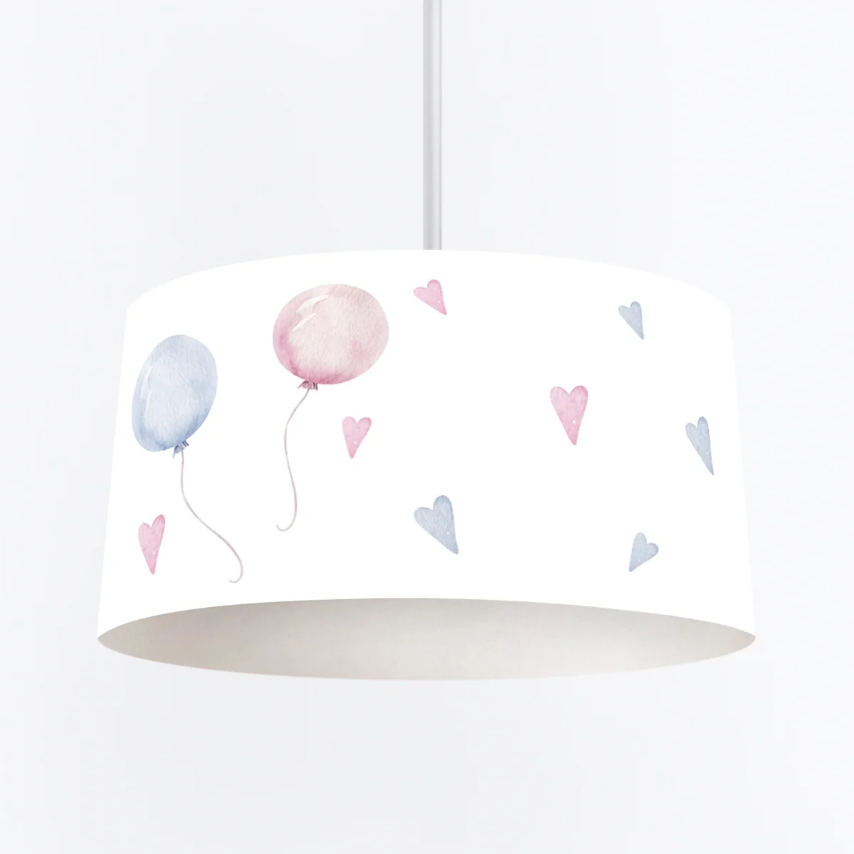 Balonlar ve Kalpler Sarkıt Avize | Beyaz Pembe ve mavi balonlar, pembe ve mavi kalpler Desenli