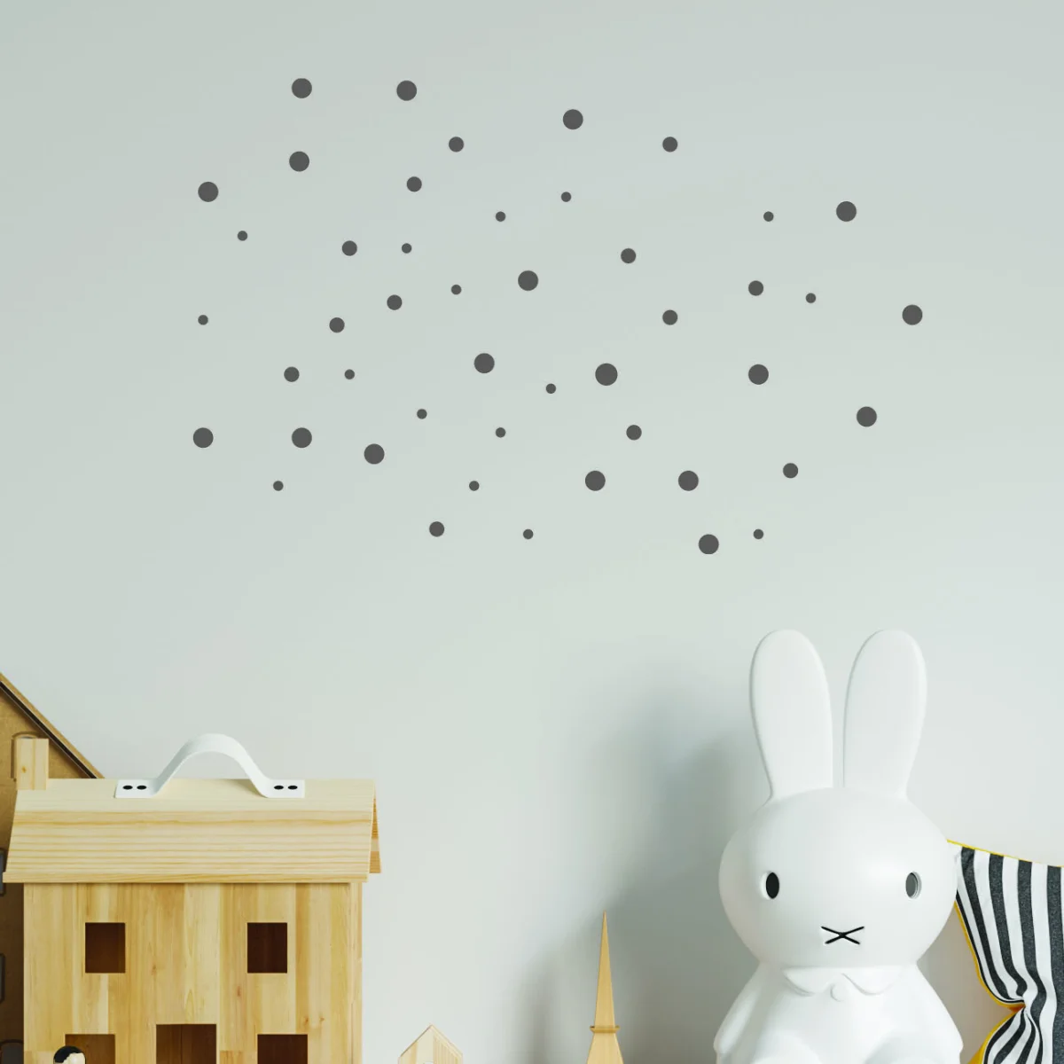 Nokta Duvar Sticker | Gri Farklı boyutlarda dağınık noktalar Desenli