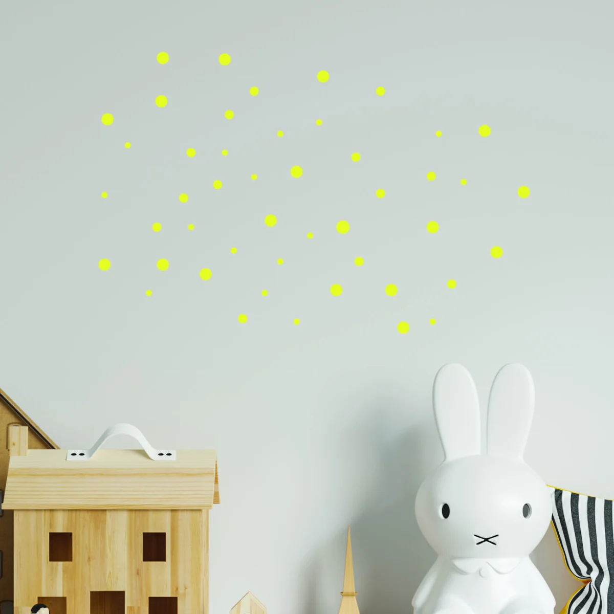 Yıldızlar Duvar Sticker | Beyaz sarı noktalar farklı boyutlarda Desenli