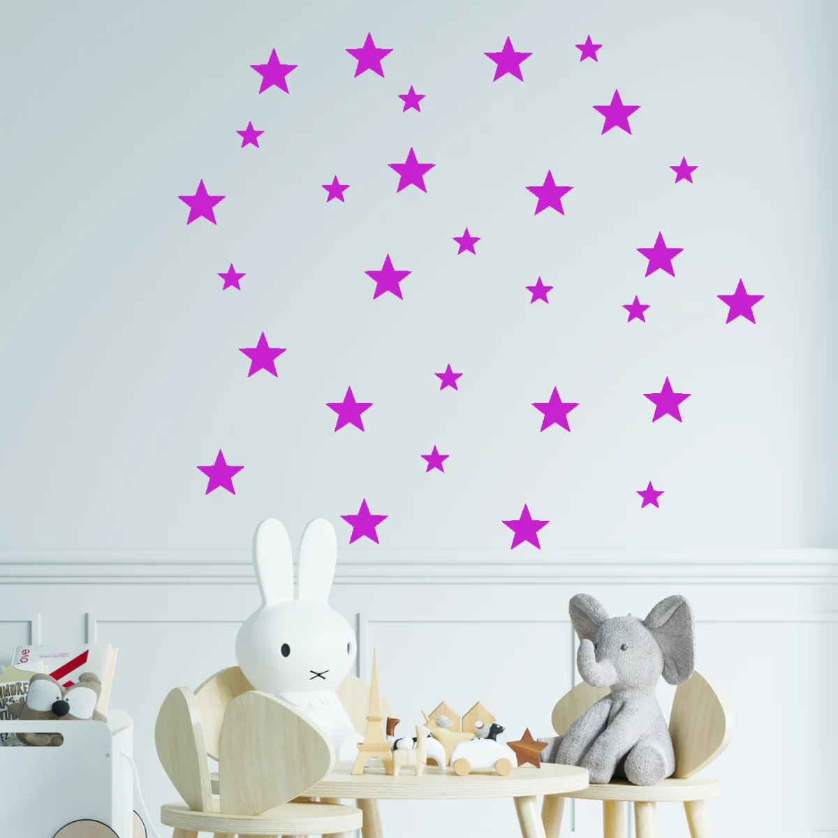 Yıldızlar Duvar Sticker | Pembe yıldızlar, farklı boyutlarda Desenli