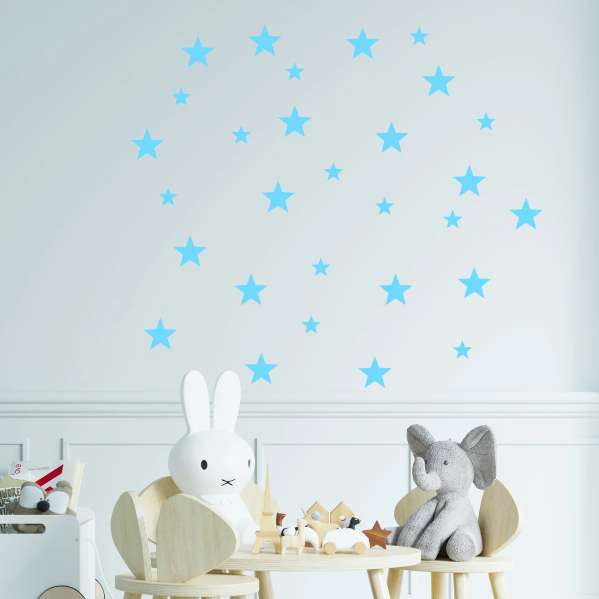 Yıldız Duvar Sticker | Mavi Farklı boyutlarda yıldızlar Desenli