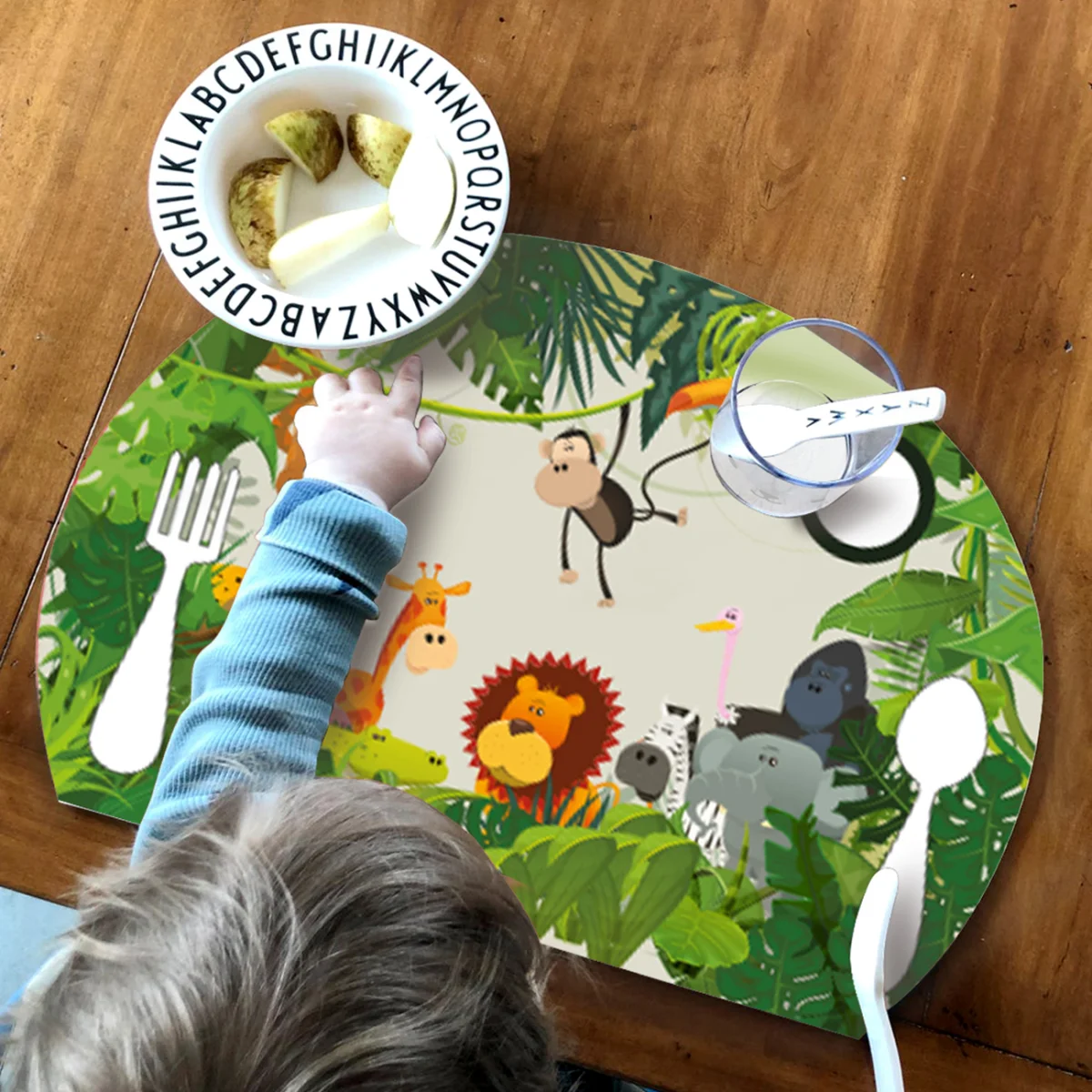 Orman Hayvanları Dekoratif Supla | Açık Gri yeşil yapraklar ve sarmaşıklar Desenli