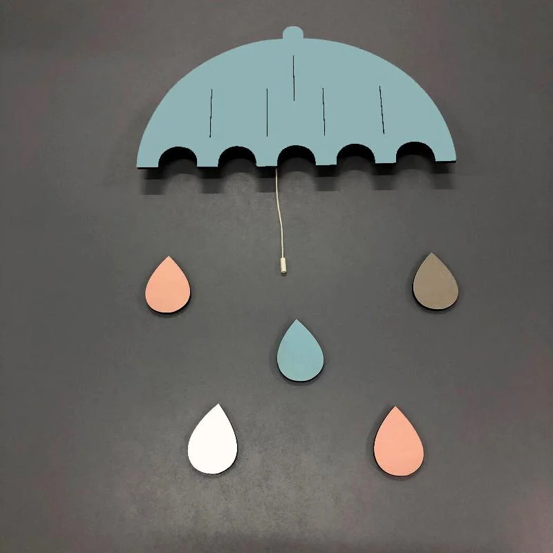Yağmur ve Şemsiye Tasarım Avize | Açık Mavi Renkli yağmur damlaları Desenli