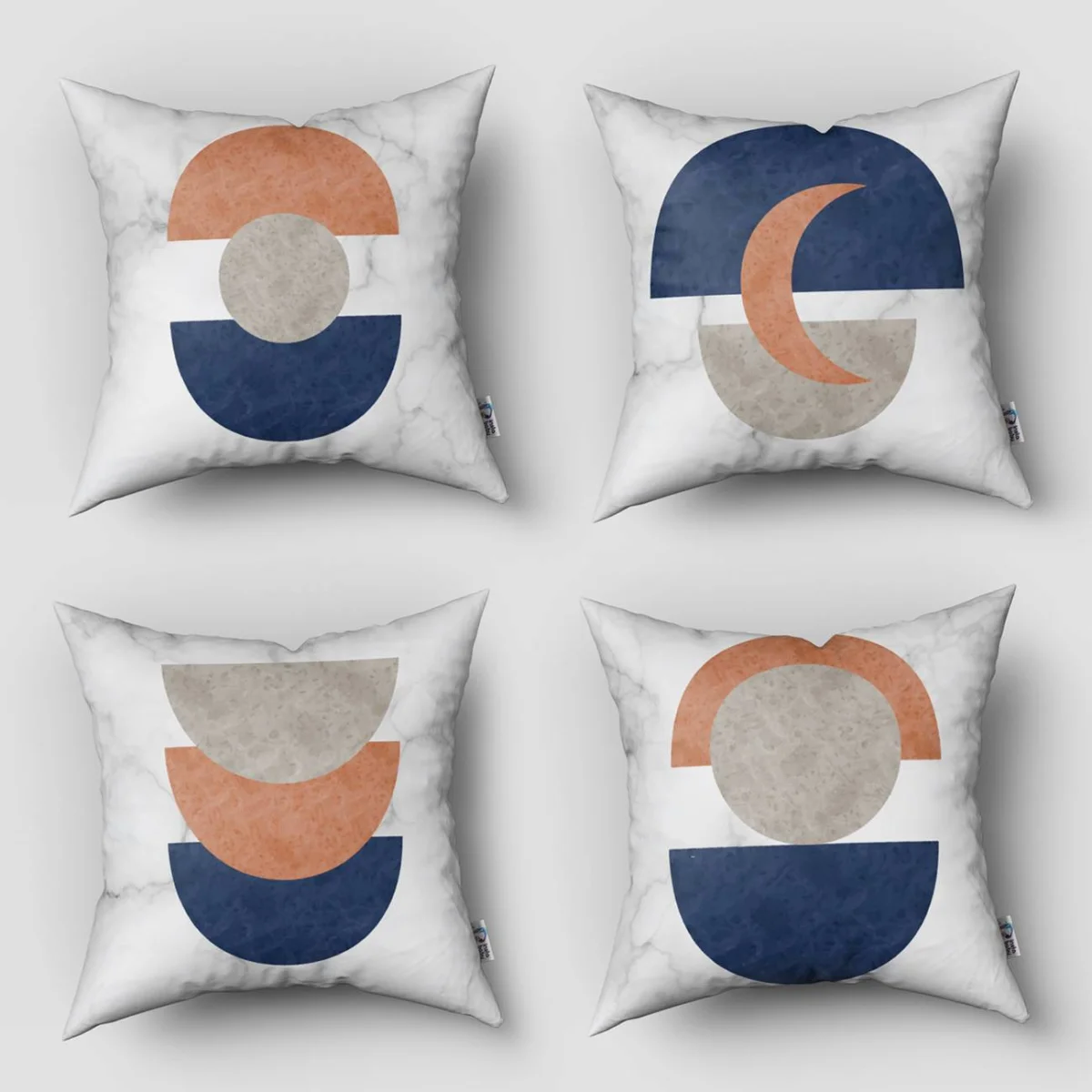 Soyut Geometrik 4lü Kırlent | Beyaz Mermer doku, geometrik şekiller Desenli