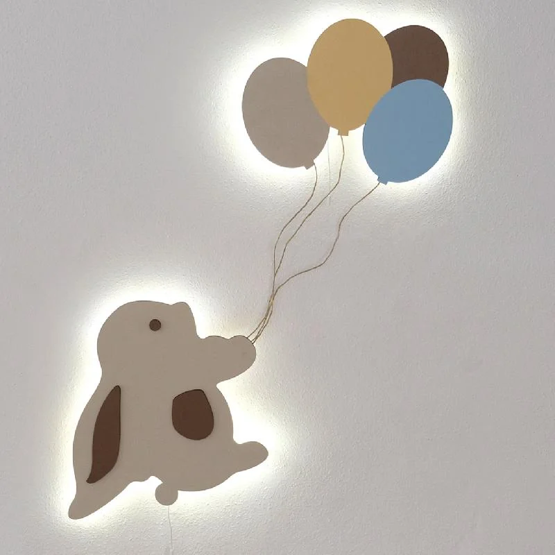 Tavşan ve Balonlar Tasarım Avize | Beyaz sevimli tavşan, renkli pastel balonlar Desenli