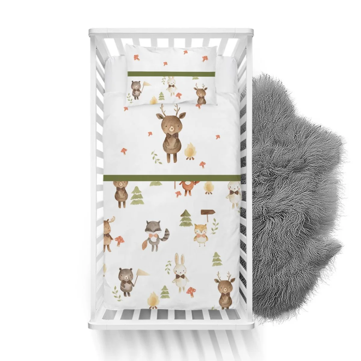 Uyuyan Fil ve Ay Tasarım Avize | Açık Yeşil yıldız, bulut Desenli