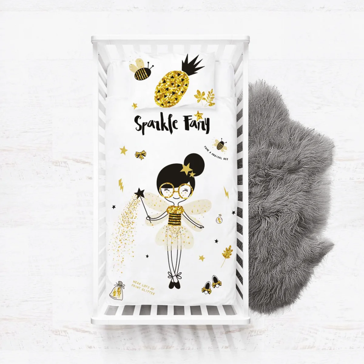 Perili kız ve kedi Yatak Örtüsü ve Pike | Beyaz Yıldızlar, parıltılar Desenli