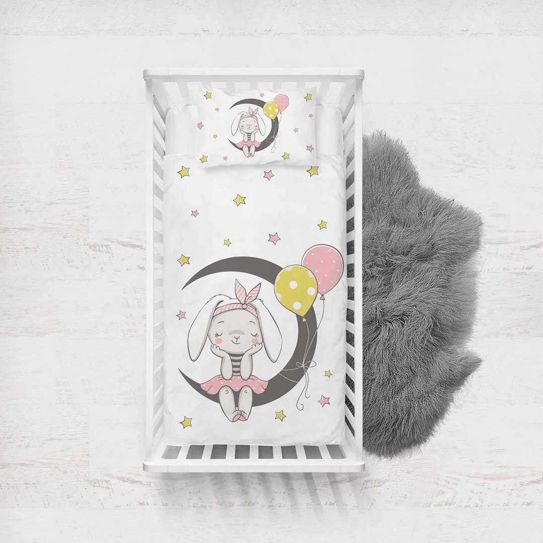 Tavşan Yatak Örtüsü ve Pike | Beyaz ay, yıldızlar Desenli