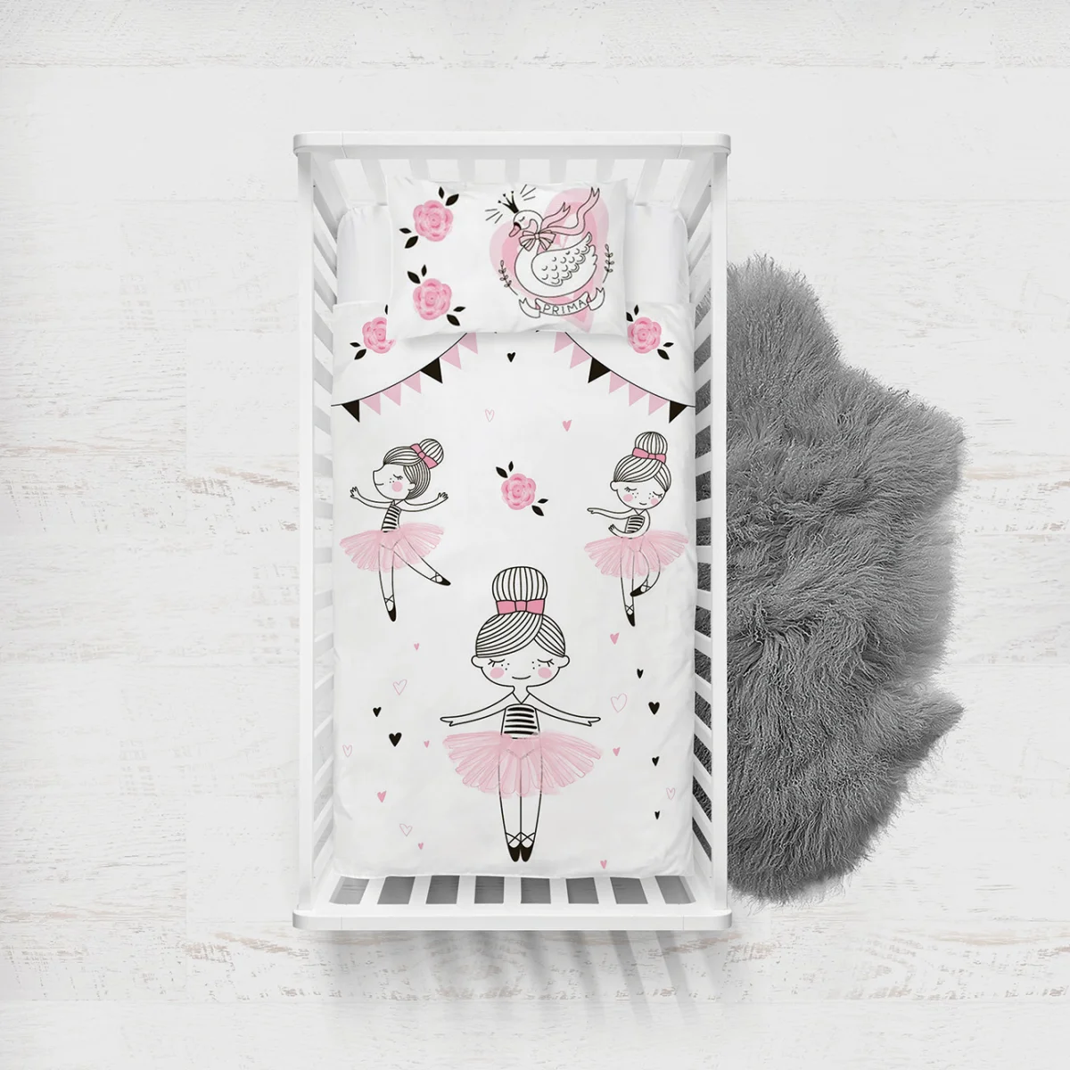 Balerinler Yatak Örtüsü ve Pike | Beyaz Güller, flama Desenli